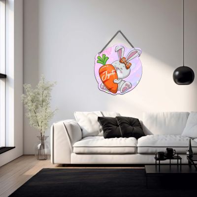 Personalized Bunny & Carrot Kids Room Wooden Wall Hanging for Nursery & Playroom Kids Room Wall Decor Birthday Return Gift Wall Art